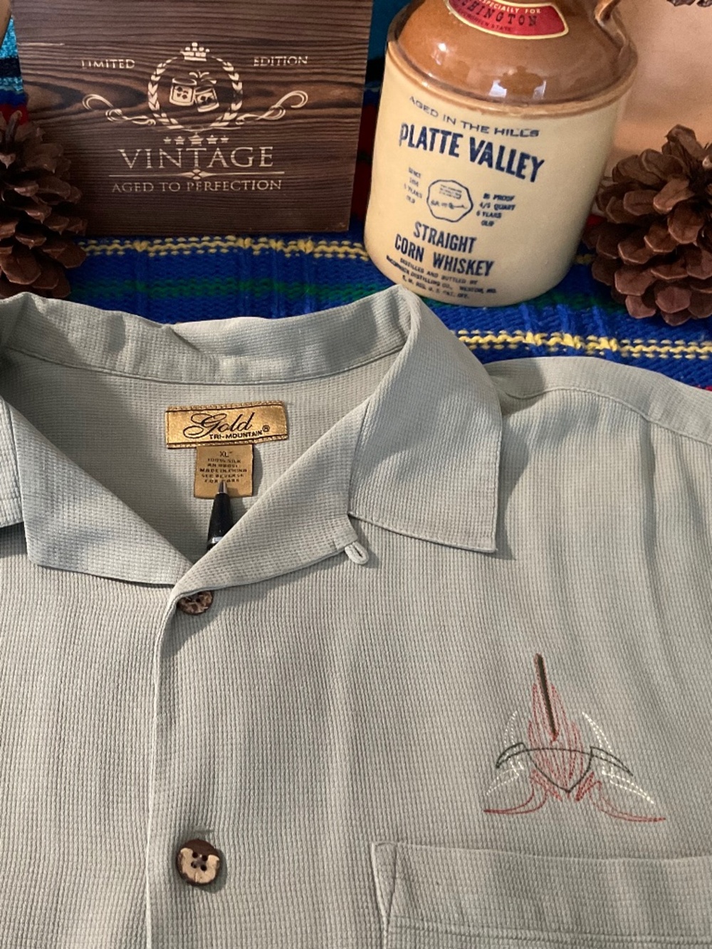 Bundle of 2 men’s embroidered camp shirts (XL)- Hot rod and Resort style!